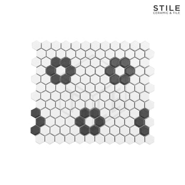 HEXAGON FLORA BLACK WHITE TILE