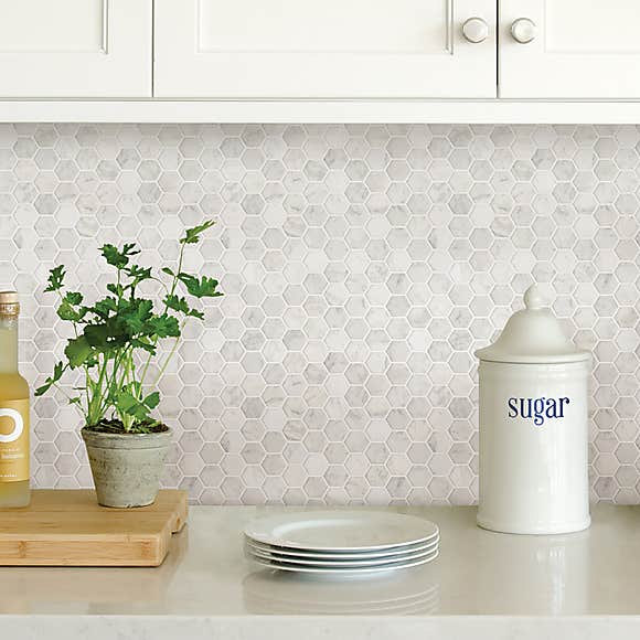 CARRARA MARBLE HEXAGON STICKER